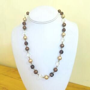 Necklace Bead Faux Pearl Vtg Copper Brown Gold Clear Extender 18" - 20.5"